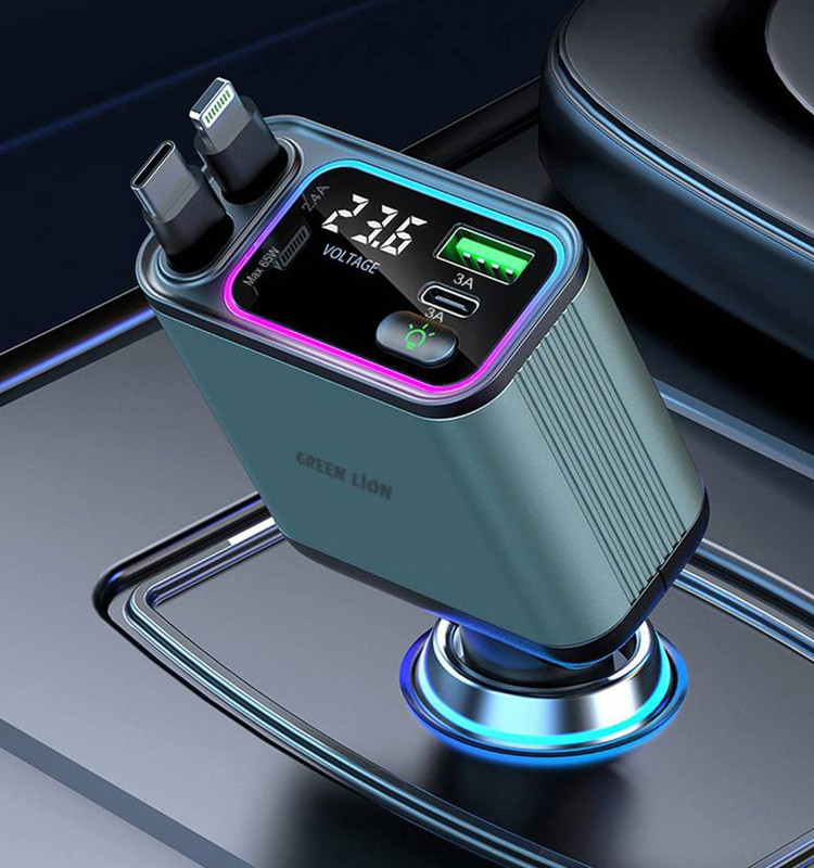 شارژر فندکی گرین لاین Green Lion Retractable 90W Car Charger مدل 47241