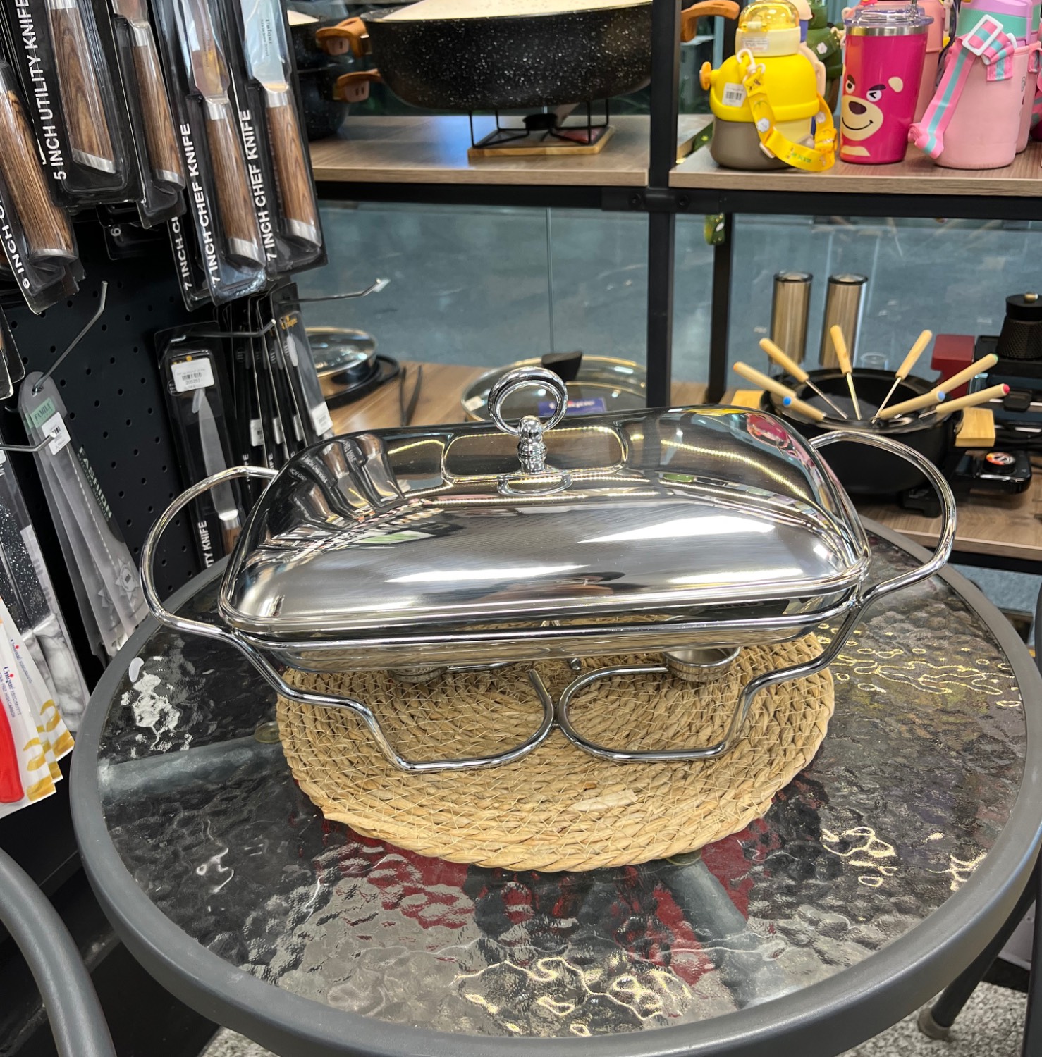 سوفله مستطیل متوسط پایه میله ای Medium rectangular chafing dish with a wire stand