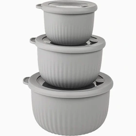 ست کاسه 3 عددی درب دار شیار دار برند لیمون Set of 3 bowls with grooved lids, Lemon brand