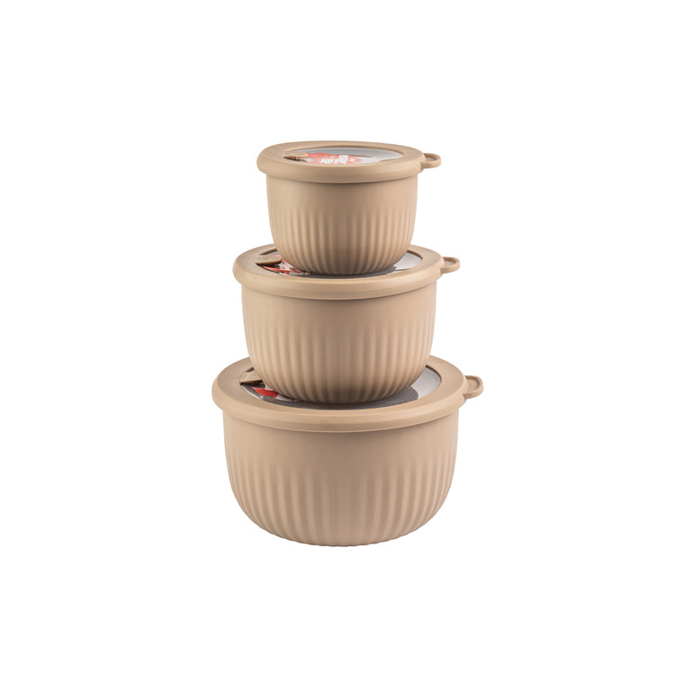 ست کاسه 3 عددی درب دار شیار دار برند لیمون Set of 3 bowls with grooved lids, Lemon brand