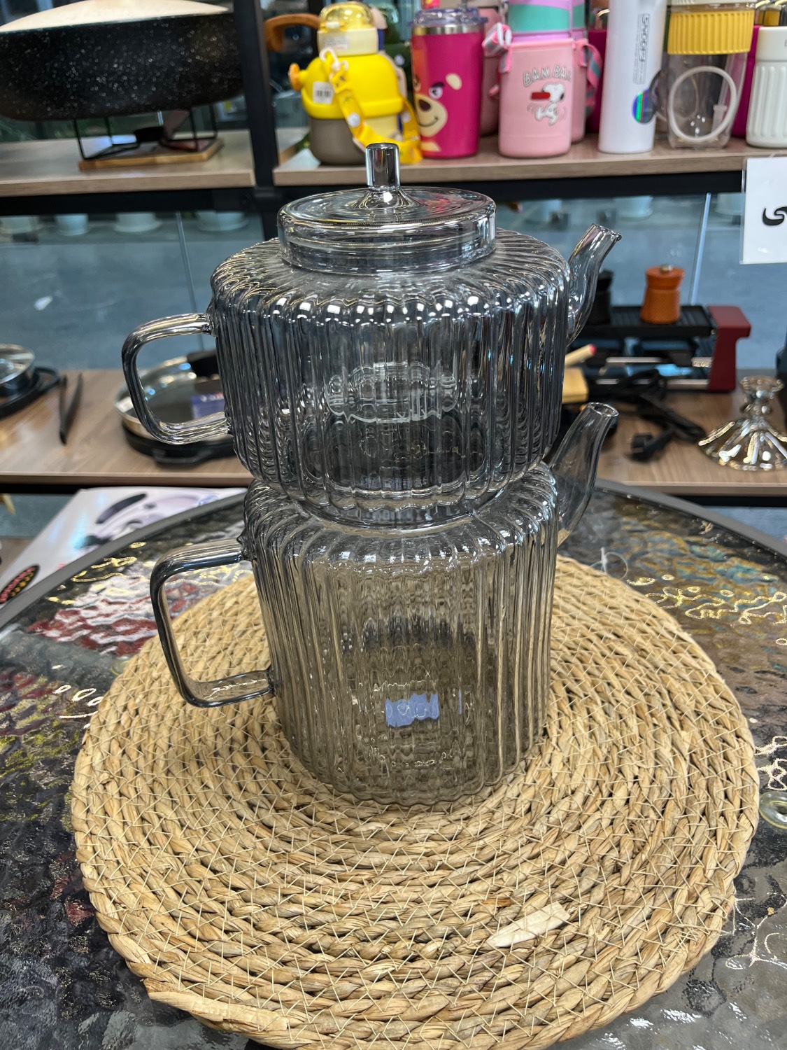 کتری قوری پیرکس راه راه دودی Smoked striped Pyrex teapot