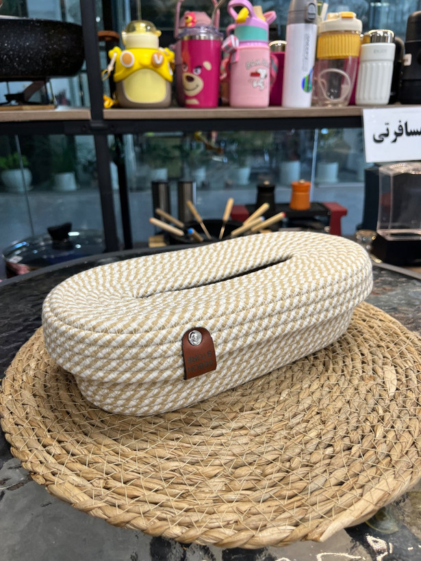 جا دستمال بافت ساده بیضی کرم