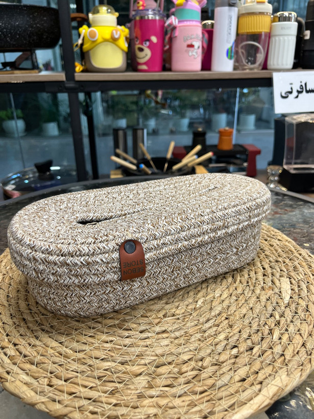 جا دستمال بافت ساده بیضی قهوه ای