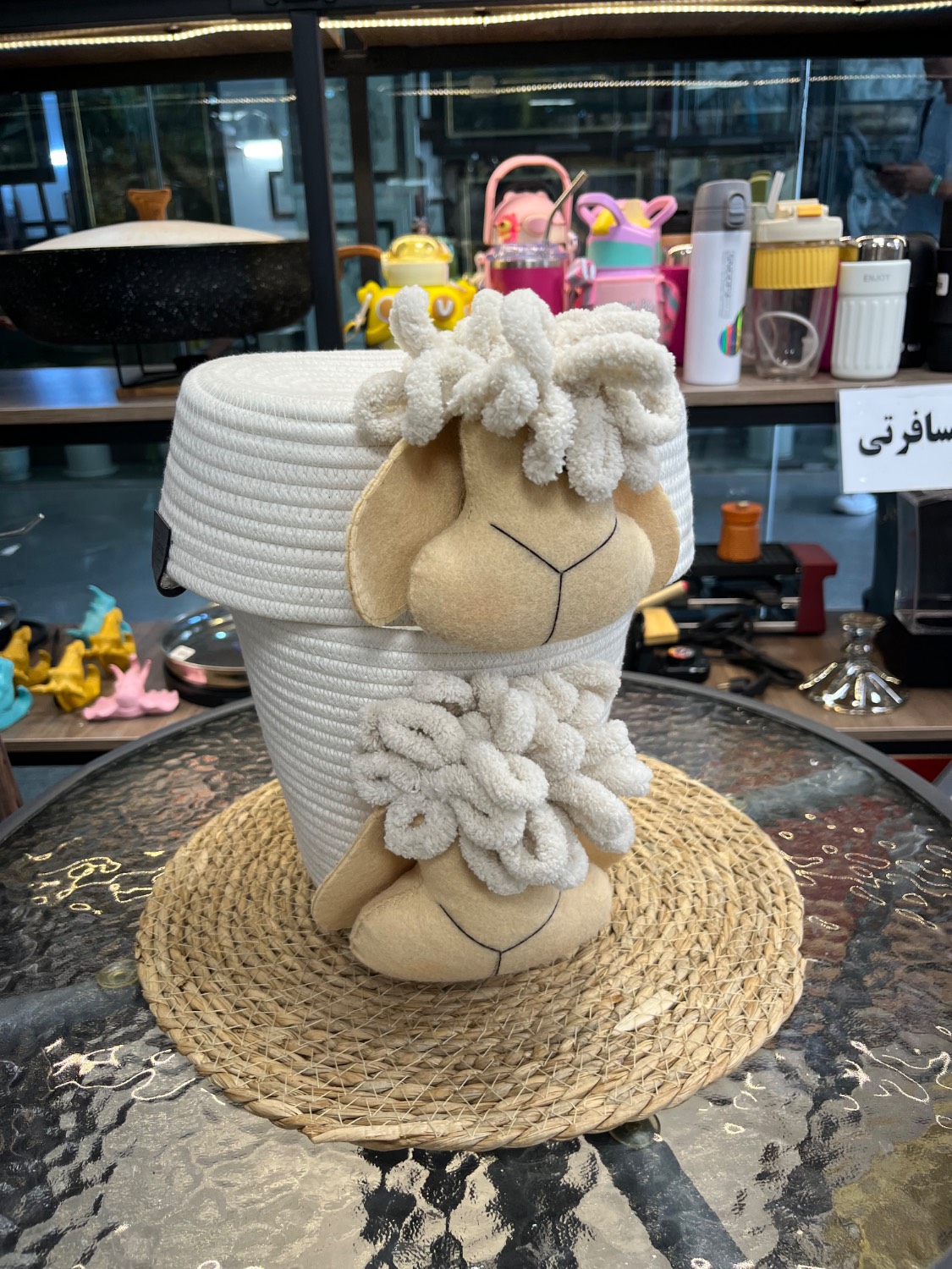 ست سطل و جا دستمال عروس بافت طرح گوسفند