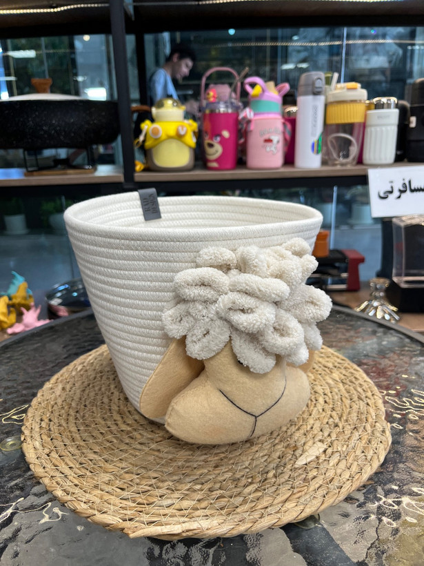 ست سطل و جا دستمال عروس بافت طرح گوسفند Sheep pattern woven bridal bucket and napkin holder set