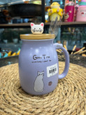 ماگ سرامیکی درب چوبی مدل گربه Ceramic mug with wooden lid, cat model