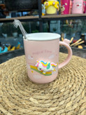 ماگ سرامیکی درب دار مدل یونیکورن Unicorn ceramic mug with lid