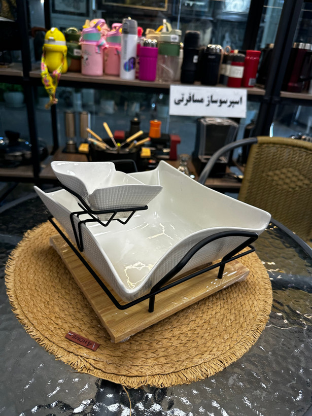 کاسه سالاد مربع با کاسه سس ریور