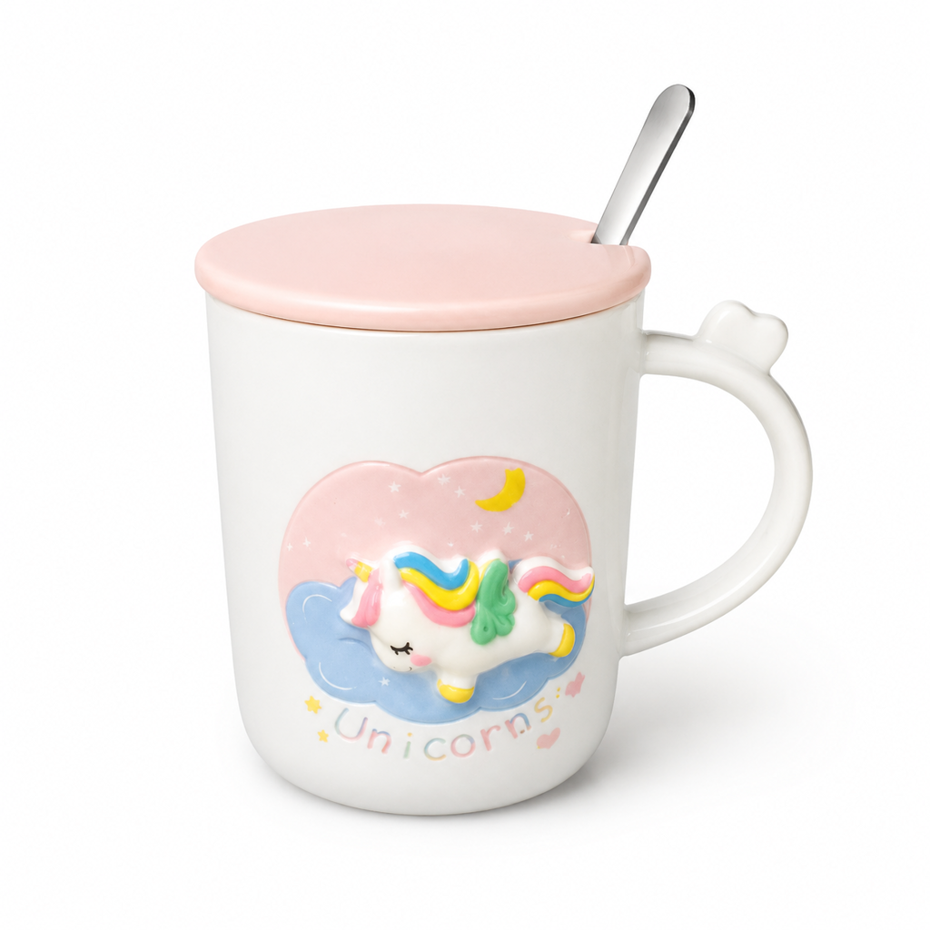 ماگ سرامیکی درب‌ دار مدل یونیکورن Unicorn ceramic mug with lid