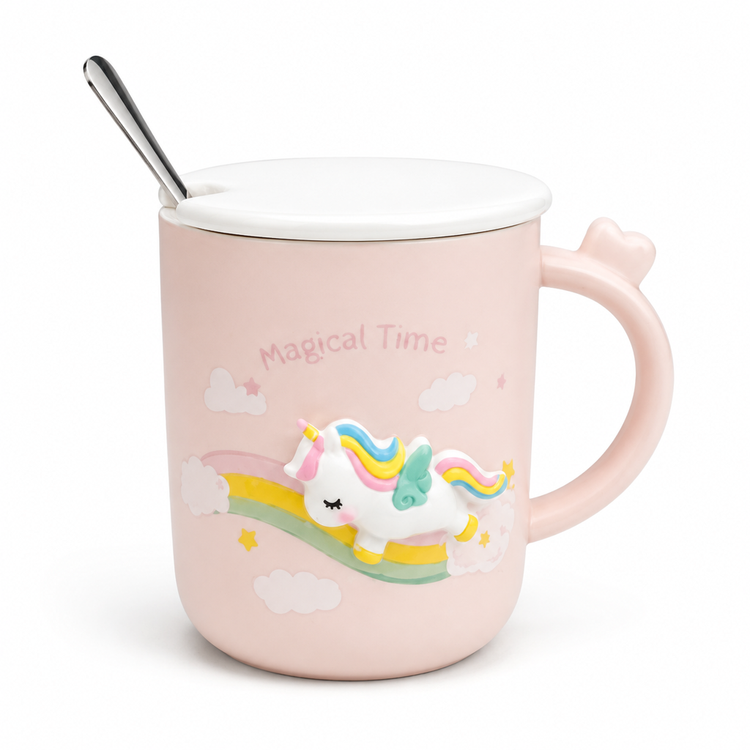 ماگ سرامیکی درب دار مدل یونیکورن Unicorn ceramic mug with lid