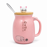 ماگ سرامیکی درب چوبی مدل گربه Ceramic mug with wooden lid, cat model