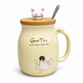 ماگ سرامیکی درب چوبی مدل گربه Ceramic mug with wooden lid, cat model