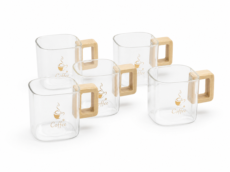 شات ۶ عددی پیرکس دسته بامبو Pyrex 6-piece shot glass with bamboo handle