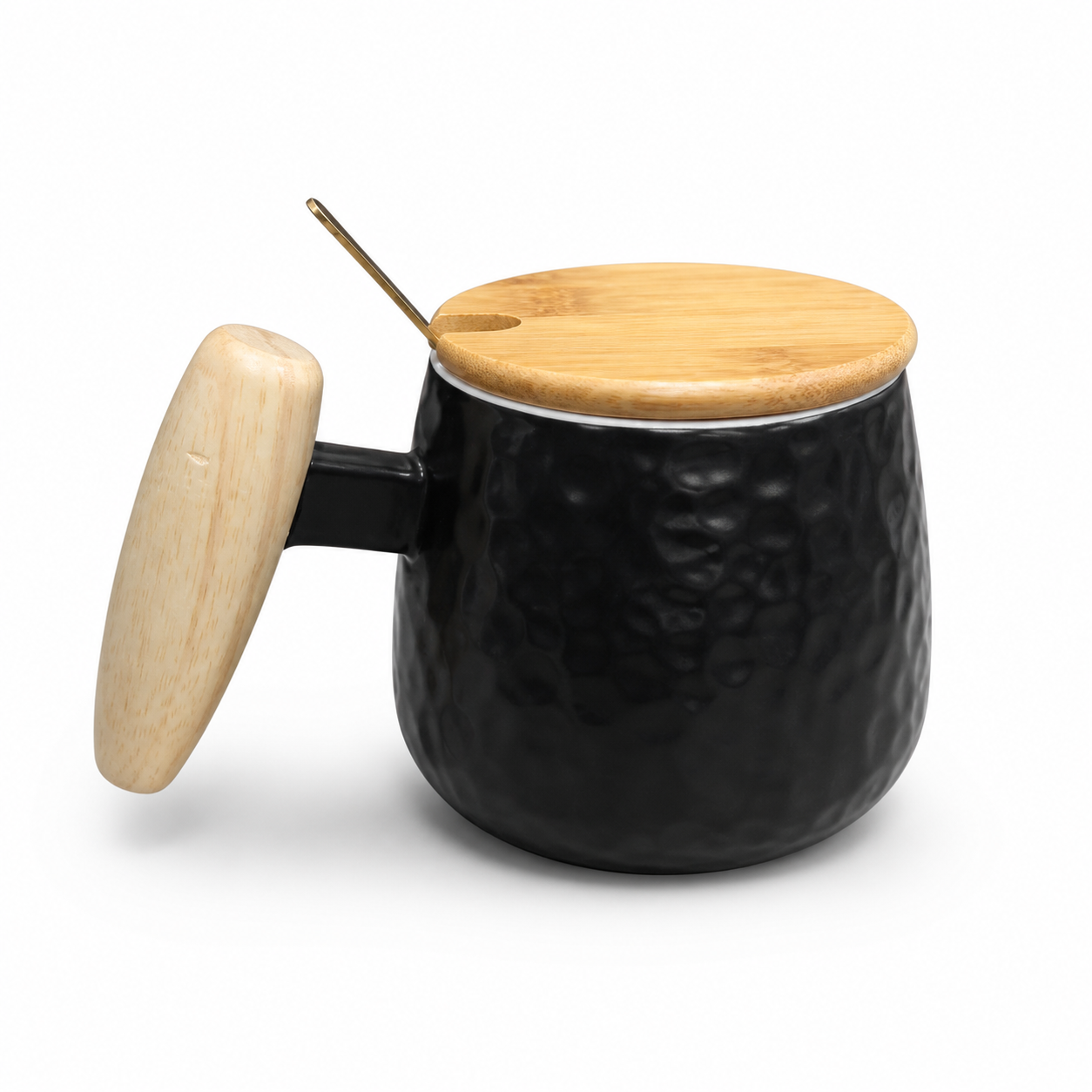 ماگ سرامیکی در چوبی قاشق دار Ceramic mug with wooden spoon