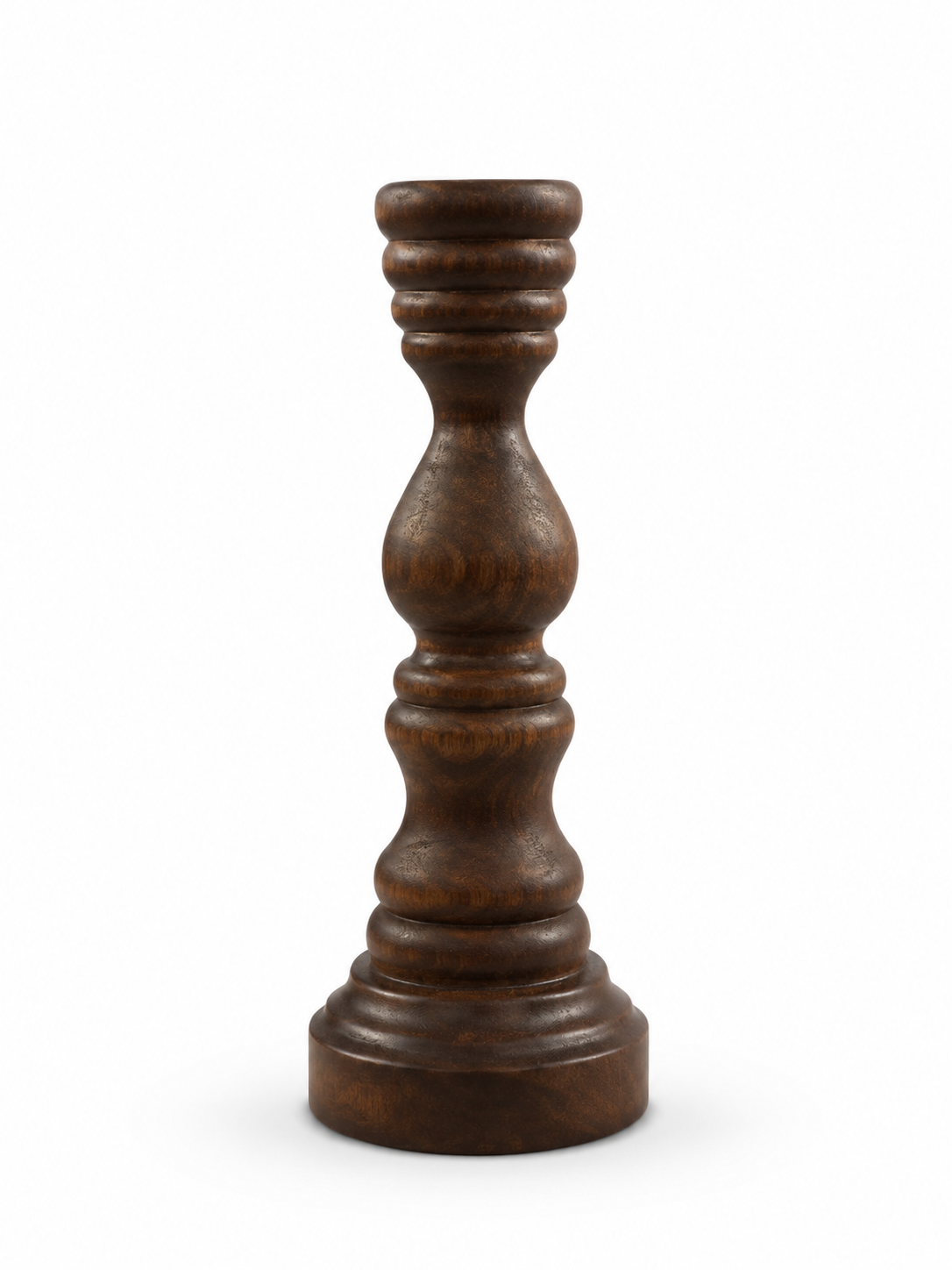 شمعدان چوبی قهوه ای تیره Dark brown wooden candlestick