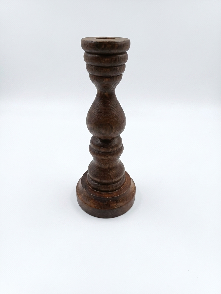 شمعدان چوبی قهوه ای تیره Dark brown wooden candlestick