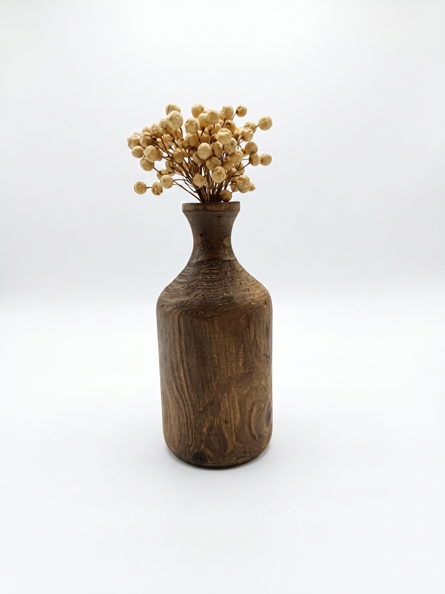 گلدان چوبی همراه با گل Wooden vase with flowers