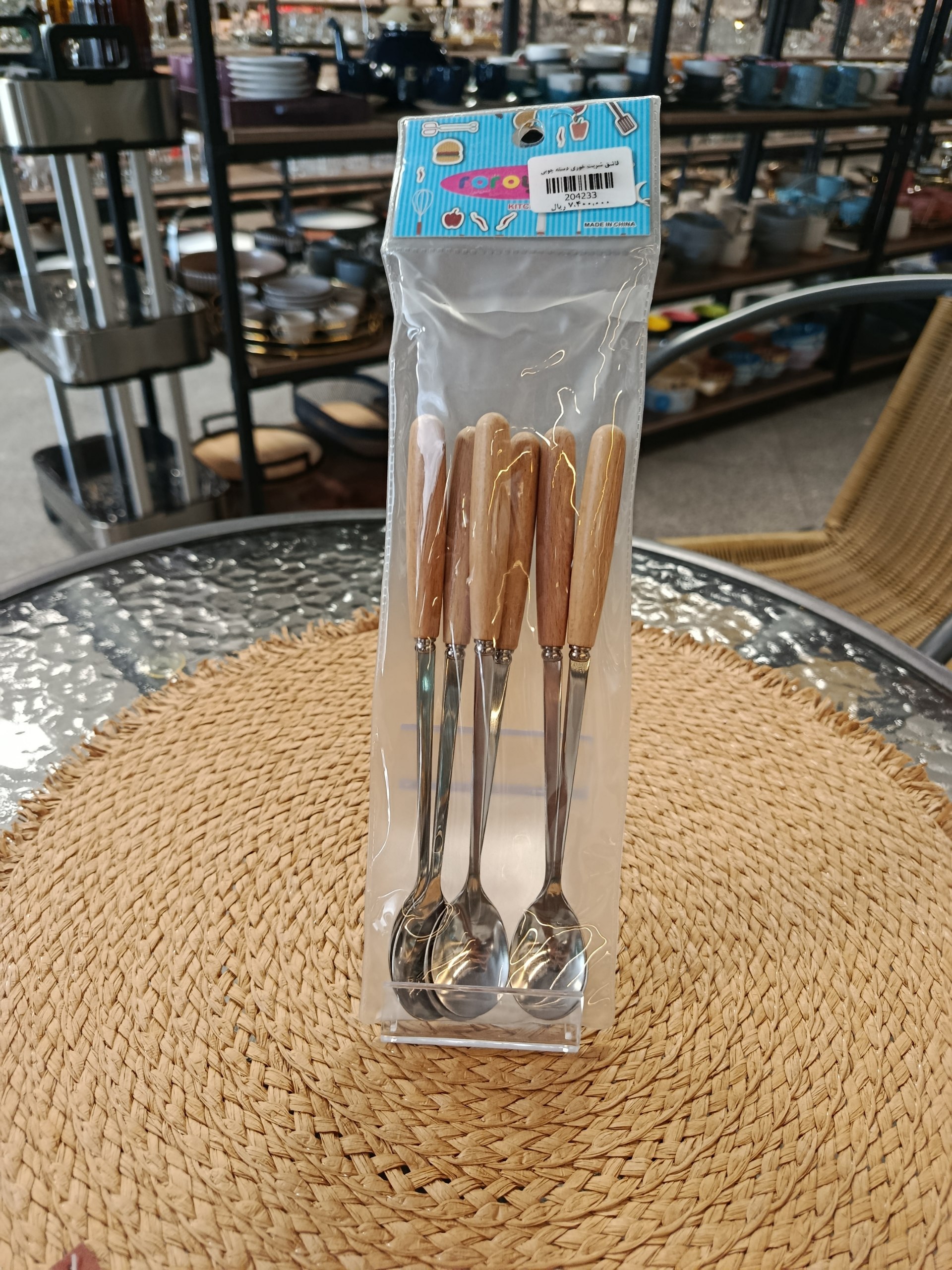 قاشق شربت خوری دسته چوبی 6 عددی Wooden handle syrup spoon