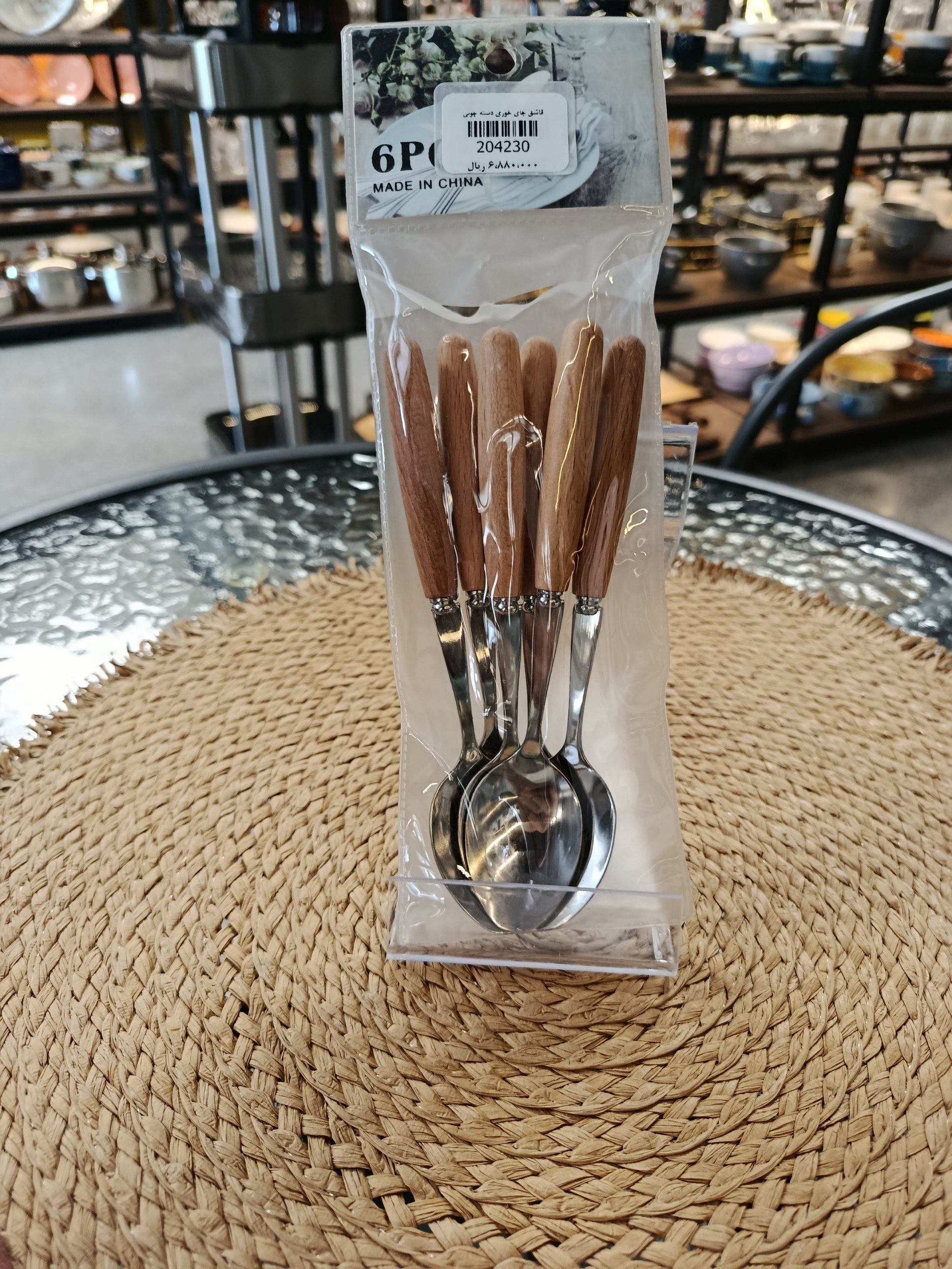 قاشق چای خوری دسته چوبی ۶ عددی Wooden handle teaspoons, 6 pieces