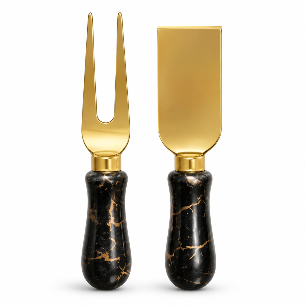کارد مزه خوری 2 عدیی طلایی دسته ماربل Set of 2 Gold-Finish Appetizer Knives with Marble-Effect Handles
