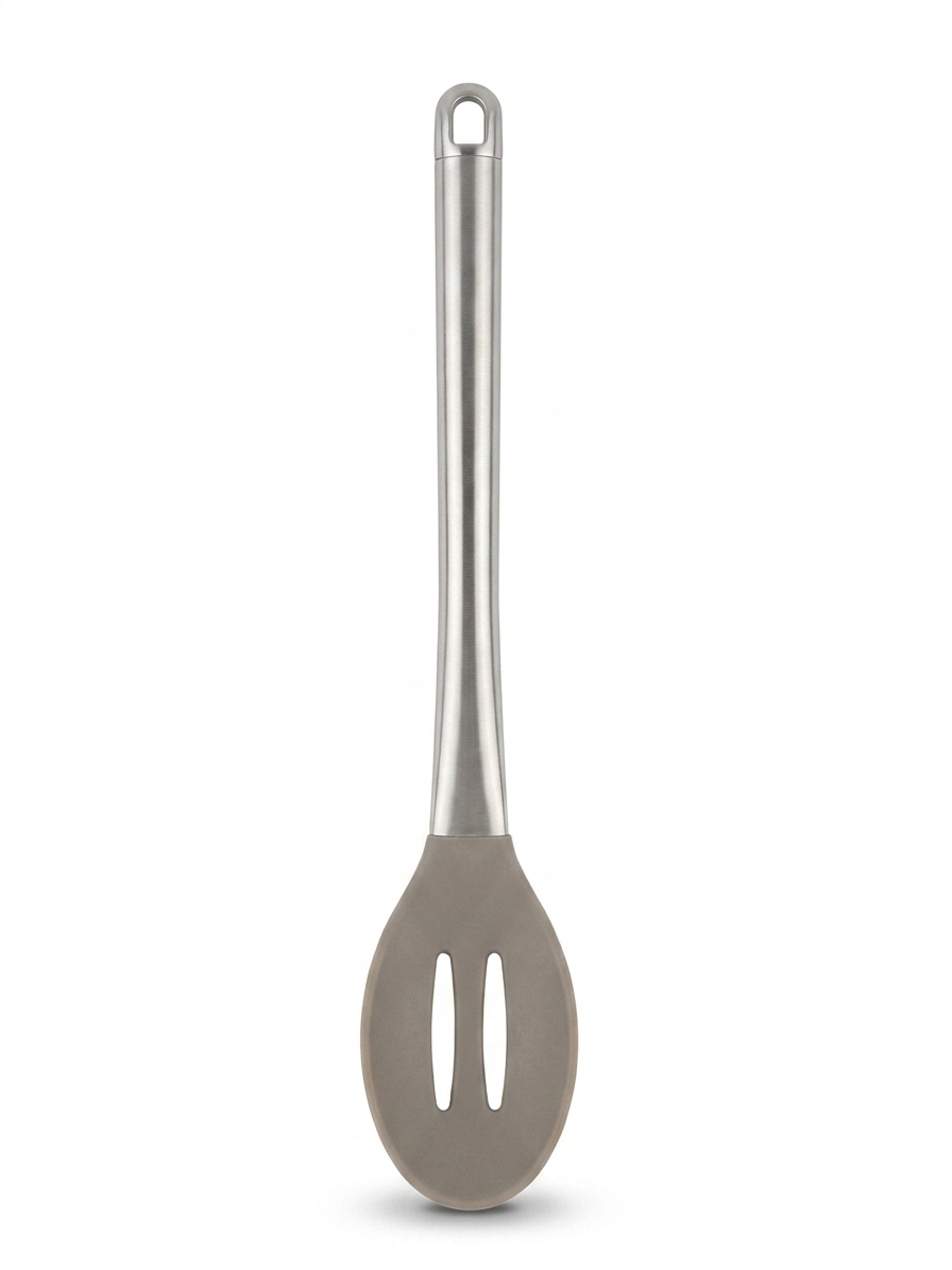 قاشق خورشت شیاردار سلیکون دسته اسیل Silicone Slotted Stew Spoon with Steel Handle