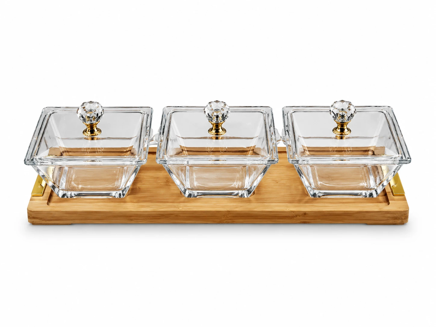 اردو خوردی مربع ۳ خانه پایه چوبی لیمون  Limon Square 3-Compartment Appetizer Tray with Wooden Base