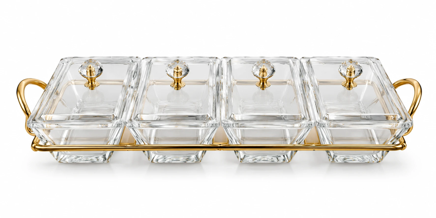 اردو خوردی شیشه مستطیل ۴ خانه لیمون  Limon Rectangular 4-Compartment Glass Appetizer/Snack Tray