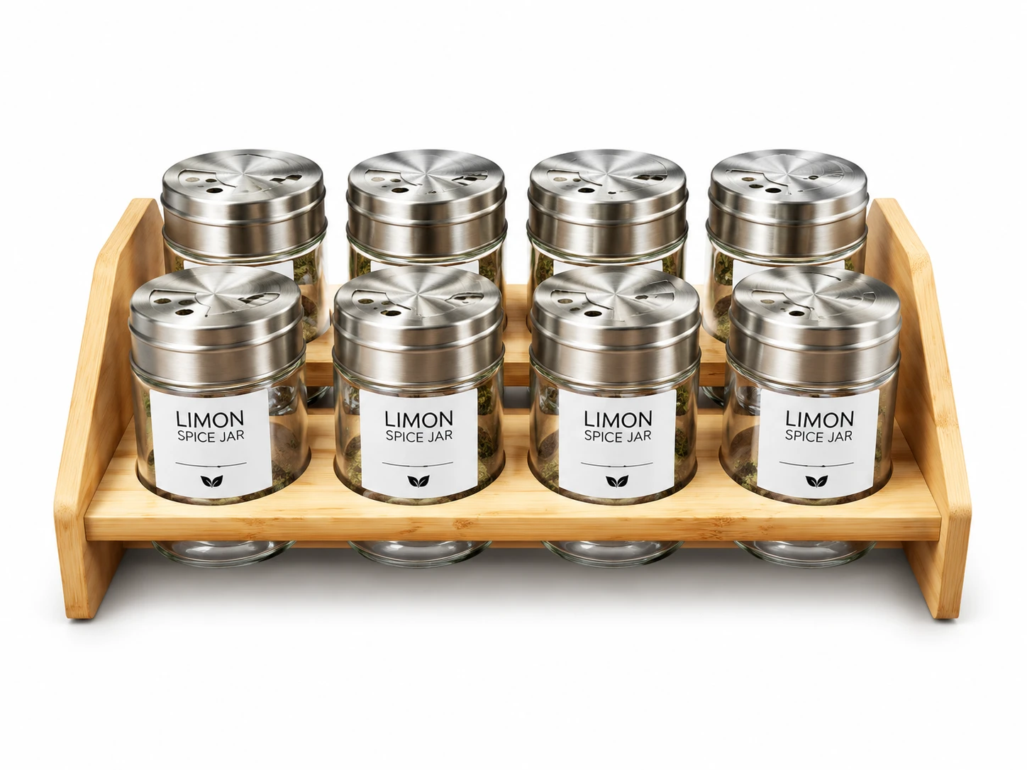 جا ادویه ۸ عددی استیل و چوب لیمون  Limon 8-Piece Stainless Steel and Wood Spice Set