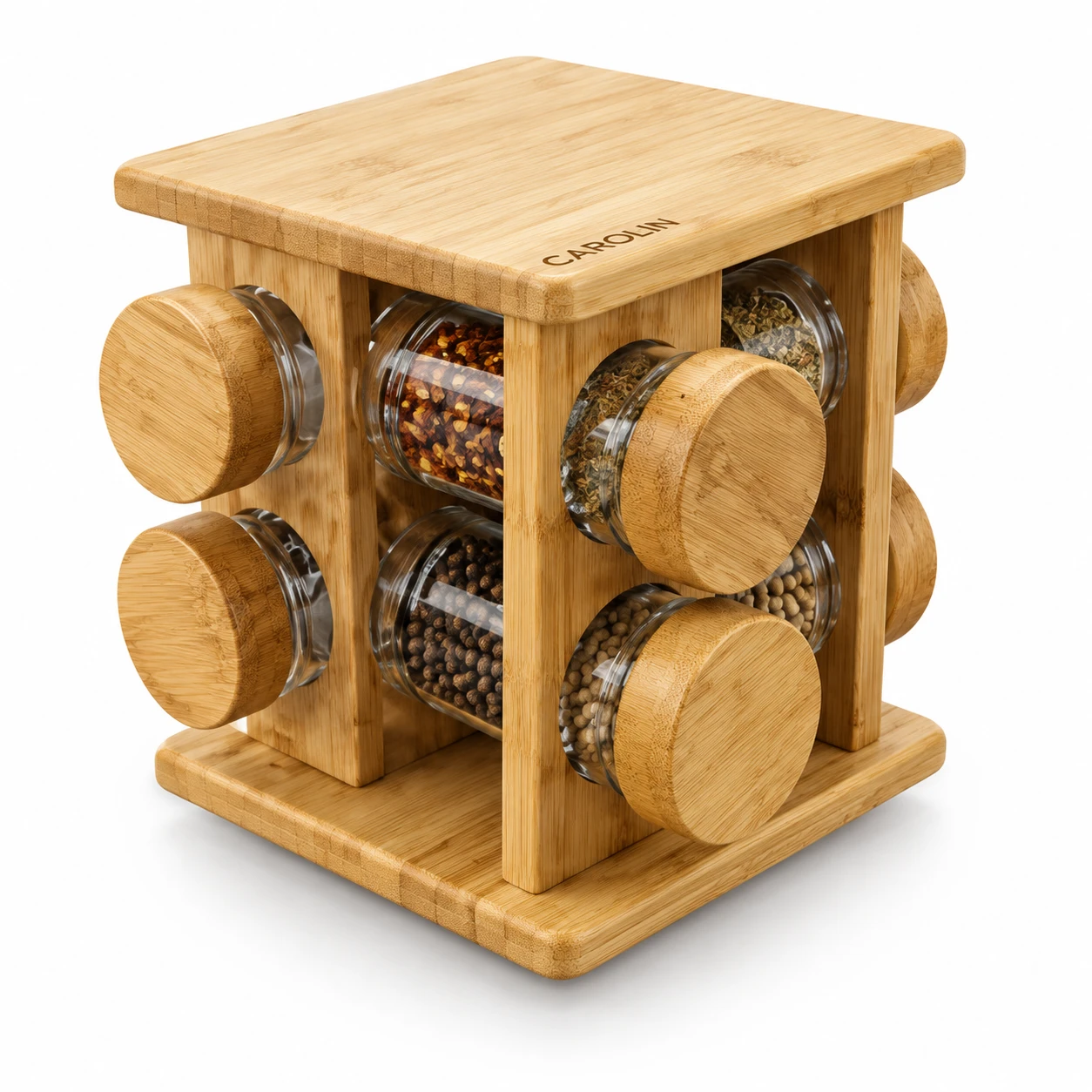 جا ادویه گردان کارولین مربع ۸ عددی  Caroline Square Rotating Spice Rack (8-Piece Set)