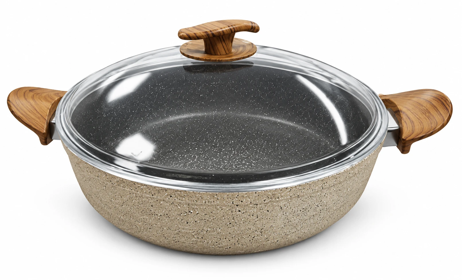تابه المینیوم گرانیت اویز دربدار  Aluminum Granite Frying Pan with Lid and Hanging Loop