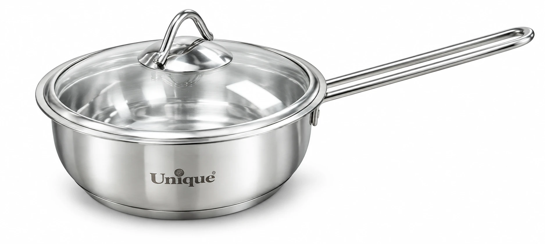 تابه استیل یونیک دربدار تک دسته  Unique Stainless Steel Single-Handle Frying Pan with Lid