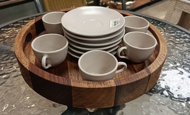 سینی گرد چوبی دسته دار Round wooden tray with handles