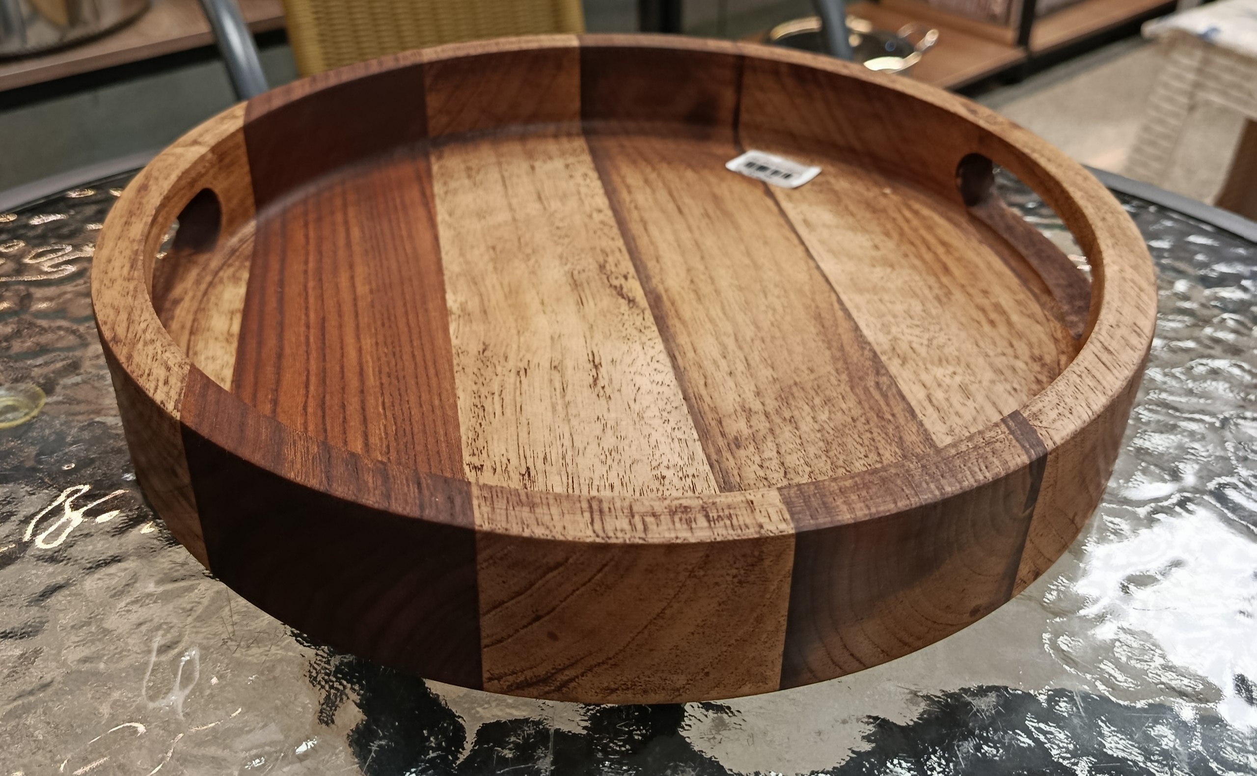 سینی گرد چوبی دسته دار  Round wooden tray with handles