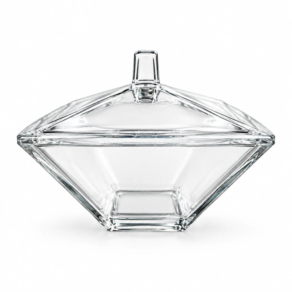 شکلات خوری شیشه ای لیمون دبدار مربع   Limon Square Glass Candy Dish with Lid