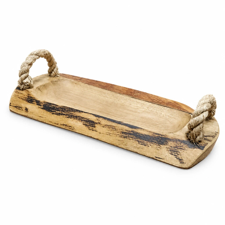 اردو خوری چوبی دست ساز دسته کنفی Handmade wooden serving tray with jute handles